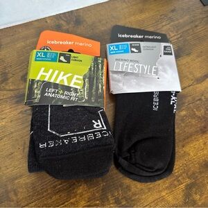 Icebreaker Men's Hike Lifestyle Merino Socks XL Ankle Crew Bundle x 2